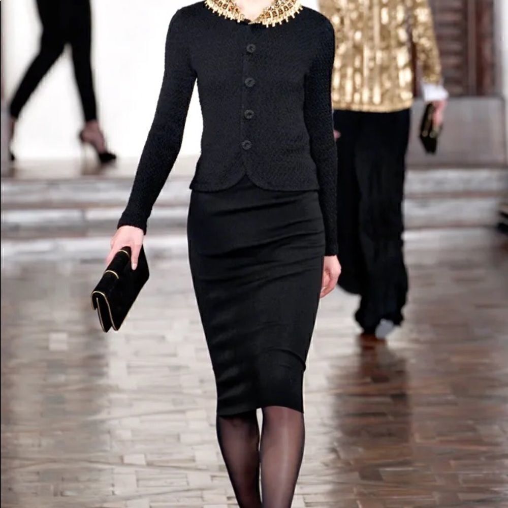 Ralph Lauren Vtg Black Wool Stretch Pencil Skirt